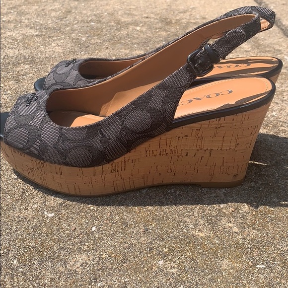 Coach Shoes - Coach sling back peep toe wedges